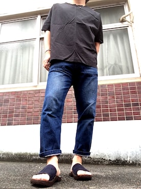 「BASISBROEK（バシスブルック）のアイテム（Tシャツ/カットソー）」を使った、MINOさん（メンズ・165cm）の夏コーディネート