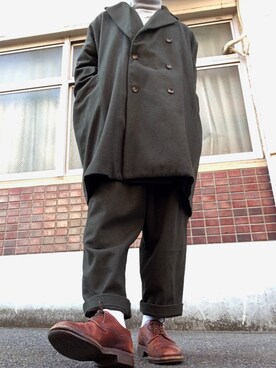 「BASISBROEK（バシスブルック）のアイテム（モッズコート）」を使った、MINOさん（メンズ・165cm）の冬コーディネート