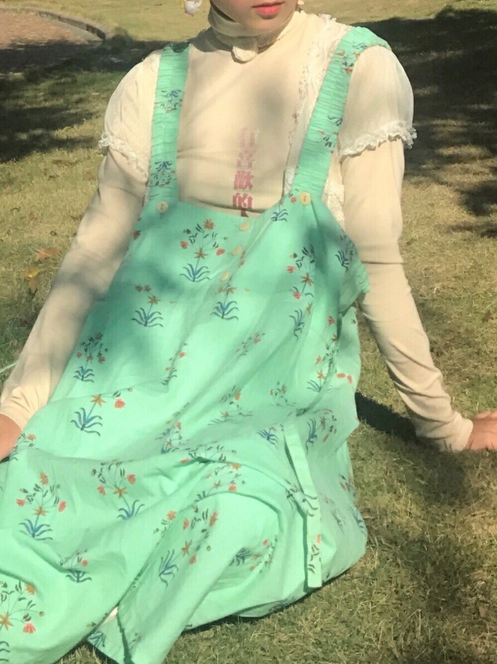 「春コーデ、vintage、连衣裙」｜「VINTAGEのアイテム（ワンピース/ドレス、グリーン系）」を使った、Atsuko さん（レディース・162cm）の春コーディネートの1枚目の写真