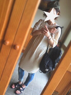 「Ungrid（アングリッド）のフレイドヘムストスリ（デニムパンツ）」を使った、piさん（レディース・160cm）の夏コーディネート