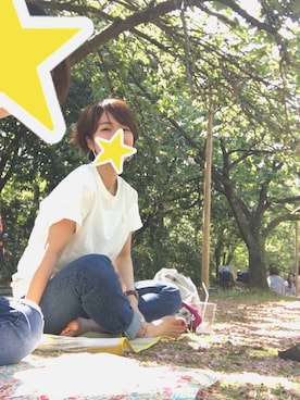 「白Tシャツ×デニム」｜「アイテム（その他アウター）」を使った、piさん（レディース・160cm）の春コーディネート
