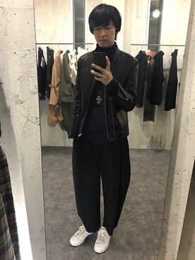 「HYKE」｜「アイテム（ライダースジャケット）」を使った、kentaroさん（メンズ・176cm）の冬コーディネート