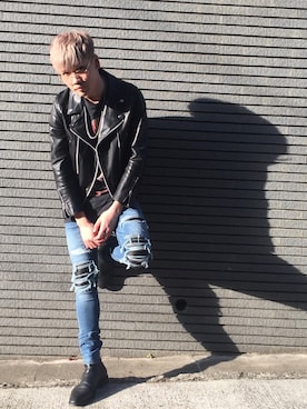 「UNDERCOVER（アンダーカバー）のアイテム（ライダースジャケット）」を使った、HiЯØKiさん（メンズ・176cm）の春コーディネート