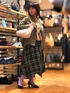 「DRESKIP（ドレスキップ）のアイテム（ミリタリージャケット）」を使った、ゆかぴさん（レディース・159cm）の秋コーディネート
