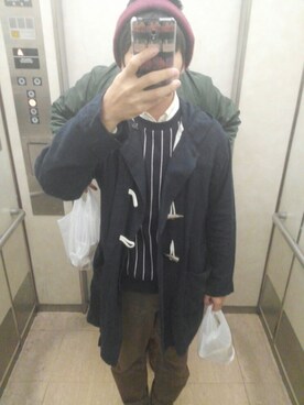 「COMME CA ISM（コムサイズム）のアイテム（ダッフルコート）」を使った、takeciiさん（メンズ・166cm）の冬コーディネート