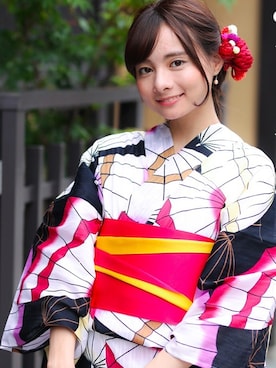 「リバーシブル」｜「アイテム（浴衣）」を使った、松村糸店さん（レディース・158cm）の冬コーディネート