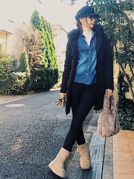 「マリンキャップ」｜「アイテム（ダウンジャケット/コート）」を使った、Erikoさん（レディース・165cm）の冬コーディネート