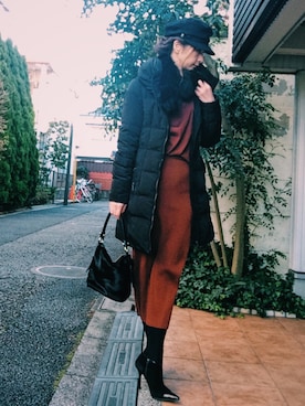 「マリンキャップ」｜「アイテム（ダウンジャケット/コート）」を使った、Erikoさん（レディース・165cm）の冬コーディネート