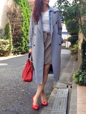 「PLST（プラステ）のアイテム（トレンチコート）」を使った、Erikoさん（レディース・165cm）の春コーディネート