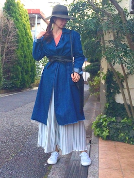 「サッシュベルト」｜「アイテム（その他アウター）」を使った、Erikoさん（レディース・165cm）の春コーディネート