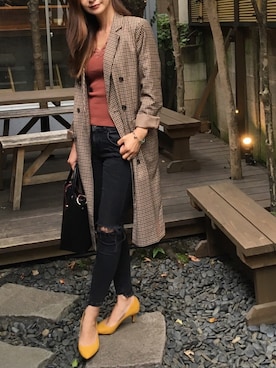 「秋のブラウンスタイル」｜「アイテム（チェスターコート）」を使った、Erikoさん（レディース・165cm）の秋コーディネート