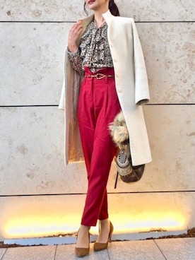 「白コート」｜「アイテム（チェスターコート）」を使った、Erikoさん（レディース・165cm）の冬コーディネート