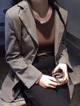 「原创のアイテム（テーラードジャケット、ブラウン系）」を使った、臧臧臧臧啾さんの冬コーディネート
