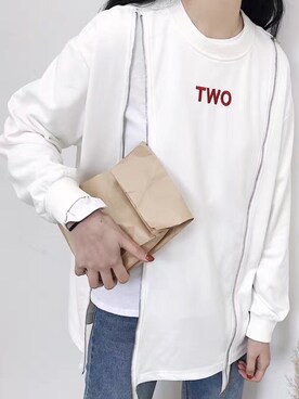 「原创のアイテム（パーカー、ホワイト系）」を使った、臧臧臧臧啾さんの冬コーディネート