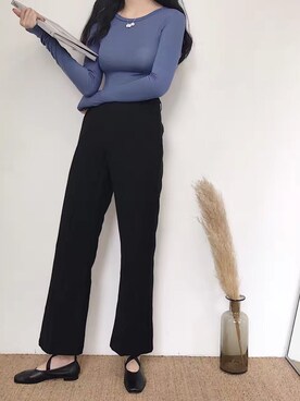 「原创のアイテム（ニット/セーター、ブルー系）」を使った、臧臧臧臧啾さんの冬コーディネート