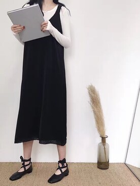 「原创のアイテム（ワンピース、ブラック系）」を使った、臧臧臧臧啾さんの冬コーディネート