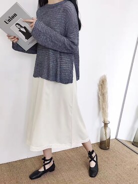 「原创のアイテム（ニット/セーター、ブルー系）」を使った、臧臧臧臧啾さんの冬コーディネート