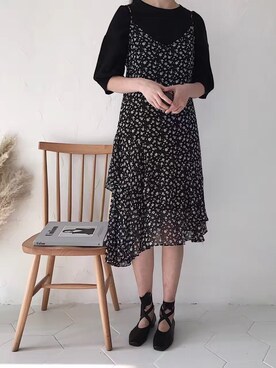 「原创のアイテム（ワンピース、ブラック系）」を使った、臧臧臧臧啾さんの春コーディネート