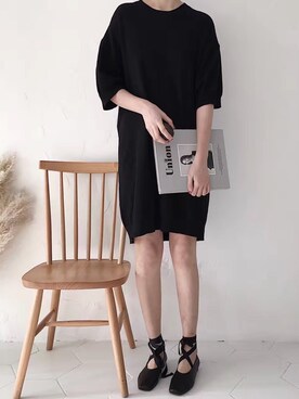 「原创のアイテム（ワンピース、ブラック系）」を使った、臧臧臧臧啾さんの春コーディネート