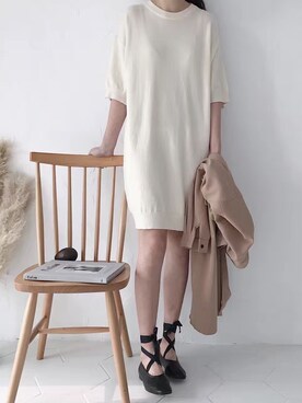 「原创のアイテム（ワンピース、ホワイト系）」を使った、臧臧臧臧啾さんの春コーディネート