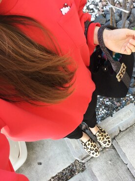 「GU（ジーユー）のアイテム（スウェット、レッド系）」を使った、xxmskxxさん（レディース）の春コーディネート