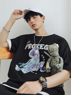 「HOOK（フック）のアイテム（Tシャツ/カットソー）」を使った、-HOOK- officialさん（メンズ・180cm）の夏コーディネート