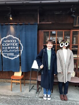 「EMODA」｜「アイテム（チェスターコート）」を使った、えりりさん（レディース・161cm）の冬コーディネート