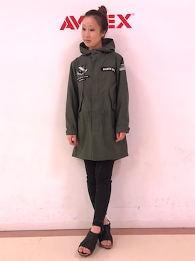 「AVIREX（アヴィレックス）のアイテム（モッズコート）」を使った、YOKOHAMAスタッフさん（レディース・162cm）の秋コーディネート