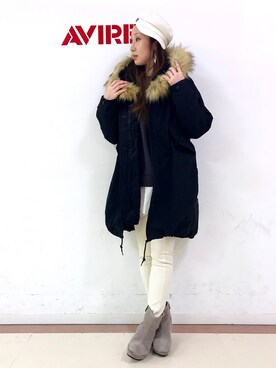 「AVIREX（アヴィレックス）のアイテム（モッズコート）」を使った、YOKOHAMAスタッフさん（レディース・162cm）の秋コーディネート