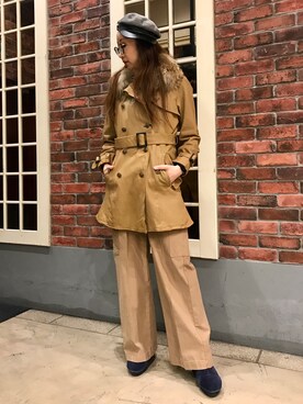 「AVIREX（アヴィレックス）のアイテム（トレンチコート）」を使った、YOKOHAMAスタッフさん（レディース・162cm）の冬コーディネート