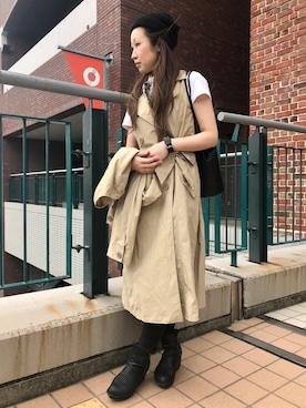 「AVIREX（アヴィレックス）のアイテム（トレンチコート）」を使った、YOKOHAMAスタッフさん（レディース・162cm）の春コーディネート