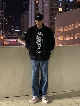「PUBLIC SCHOOL（パブリックスクール）のアイテム（帽子）」を使った、Haoさん（メンズ・182cm）の秋コーディネート