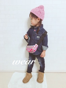 「omake（オマケ）のアイテム（トップス）」を使った、ユ メ ガ ハ ク ＊さん（キッズ・90cm）の冬コーディネート