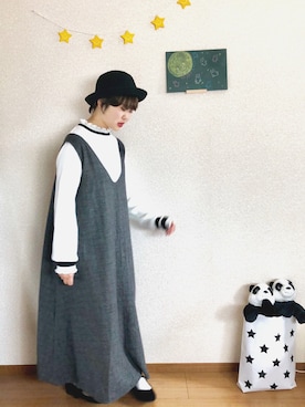 「グレンチェック」｜「アイテム（ジャンパースカート）」を使った、なでぴさん（レディース・154cm）の秋コーディネート