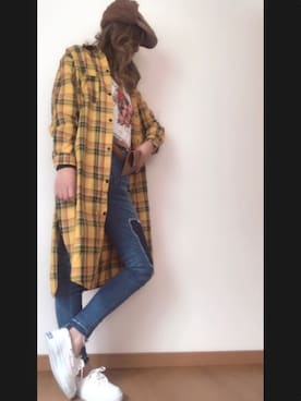 「ハンチング」｜「アイテム（シャツワンピース）」を使った、🔺SHIJU🔺さん（レディース・164cm）の秋コーディネート