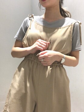 「リブT」｜「アイテム（サロペット/オーバーオール）」を使った、Rさん（レディース・155cm）の春コーディネート
