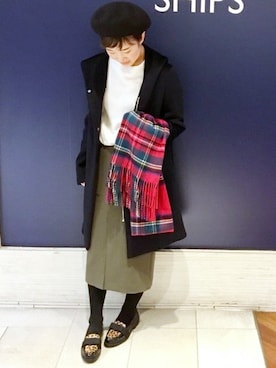 「SHIPS（シップス）のアイテム（その他アウター）」を使った、石原さん（レディース・153cm）の秋コーディネート