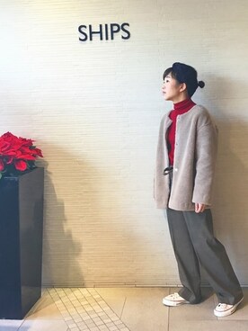 「アイテム（ヘアアクセサリー、ブルー系）」を使った、石原さん（レディース・153cm）の秋コーディネート