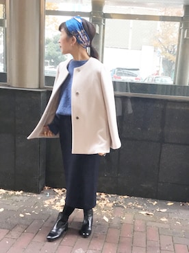 「SHIPS（シップス）のアイテム（スカート）」を使った、石原さん（レディース・153cm）の秋コーディネート