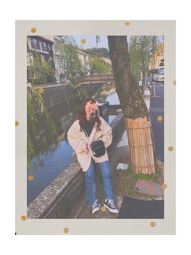 「select MOCA（セレクトモカ）の【GISELe4月号掲載】【GISELe12月号掲載】センタープレスストレートヘムラインカットオフダメージ加工デニム（デニムパンツ）」を使った、たまさん（レディース・155cm）の秋コーディネート