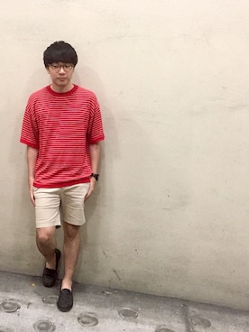 「EDIFICE（エディフィス）のアイテム（チノパンツ）」を使った、小山 英機さん（メンズ・173cm）の夏コーディネート