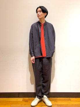 「MY THINKS（マイシンクス）のアイテム（トップス）」を使った、バンドウさん（メンズ・173cm・20代）の春コーディネート