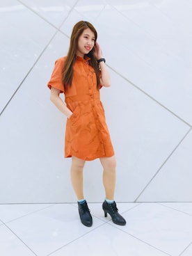 「カモ柄」｜「アイテム（ワンピース/ドレス）」を使った、原田 舞麗さん（レディース・158cm）の春コーディネート