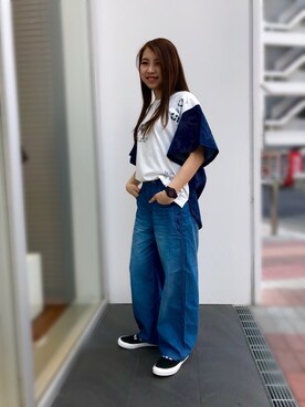 「新作」｜「アイテム（スリッポン）」を使った、原田 舞麗さん（レディース・158cm）の春コーディネート