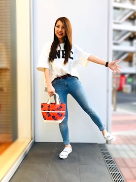 「アイテム（スリッポン）」を使った、原田 舞麗さん（レディース・158cm・20代）の春コーディネート