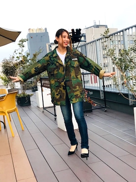 「迷彩柄」｜「アイテム（ブルゾン）」を使った、原田 舞麗さん（レディース・158cm）の冬コーディネート