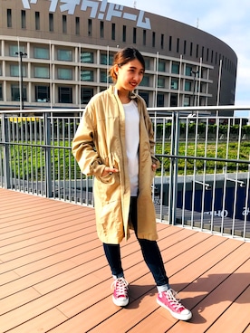 「オフホワイト」｜「アイテム（ミリタリージャケット）」を使った、原田 舞麗さん（レディース・157cm）の秋コーディネート