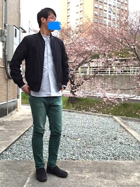 「花見」｜「アイテム（ブルゾン）」を使った、yuu*jiさん（メンズ・177cm）の春コーディネート