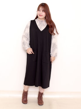 「大きいサイズ」｜「アイテム（オールインワン・サロペット）」を使った、goldjapanさん（レディース・159cm）の秋コーディネート