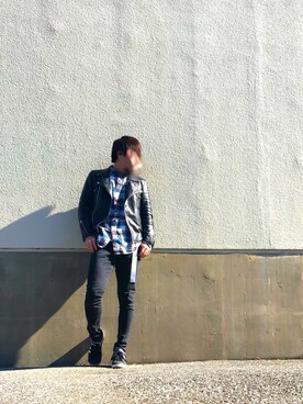 「L.H.P（エルエイチピー）のアイテム（ライダースジャケット）」を使った、KoUさん（メンズ・170cm）の冬コーディネート